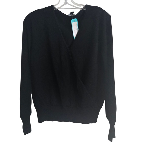 Montgomery Post Sweaters - Montgomery Post Woman's Medium Black Faux Wrap NWT Office Chic Staple Classic